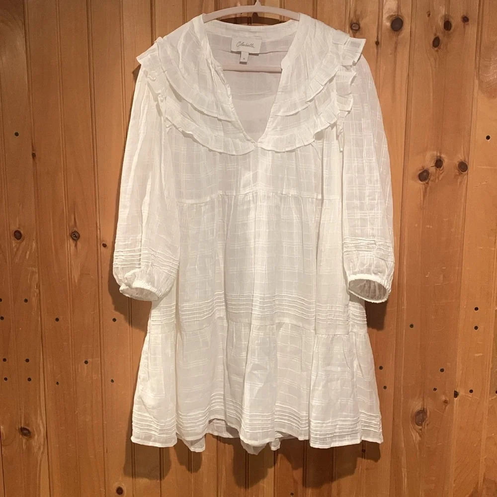 Cleobella White Mini Dress with Ruffle Collar